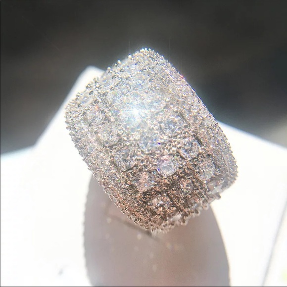 .925 Silver Cubic Zirconia Luxury Band Ring - Picture 5 of 7
